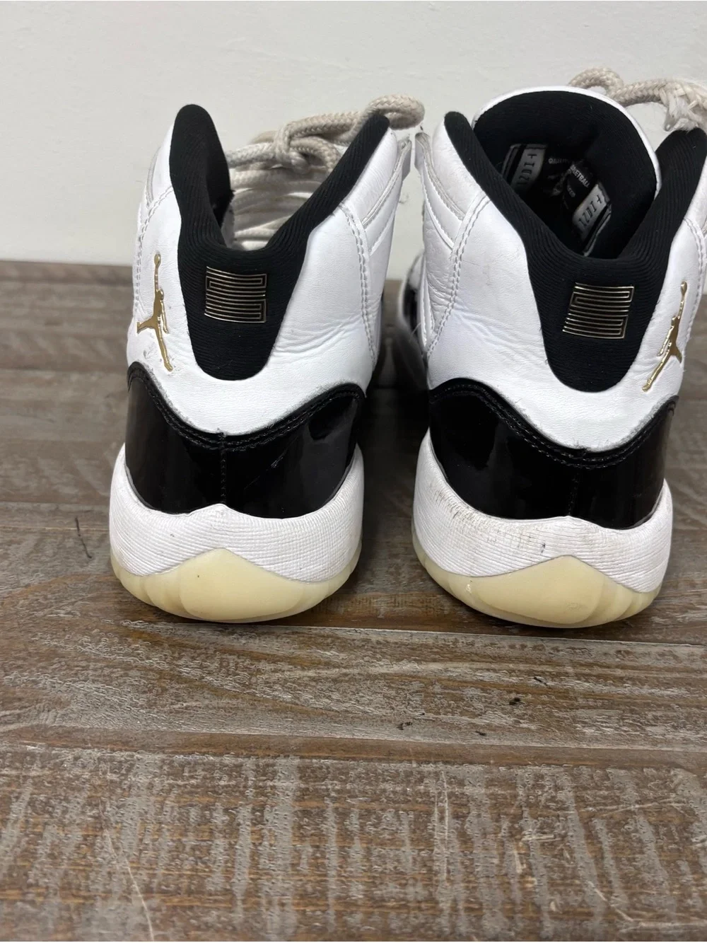 Jordan 11 Retro Gratitude Leather Patent Sneaker in Black/White